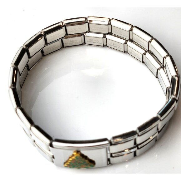 Italian Charm Christmas Tree Double Link Double Row Bracelet NEW Italy 7" - Picture 2 of 7